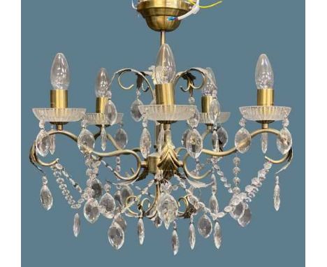 LIGHTING - reproduction brass effect and glass lustre chandelier