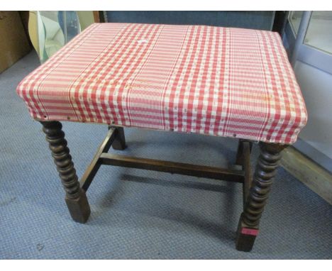 A mid 20th century oak bobbin turned stool, 18" h x 21"w 