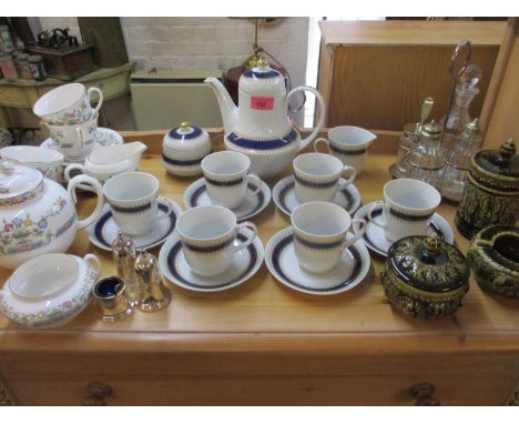 An Ionian blue and white six-setting tea service, a Worcester four-setting tea service, mixed silver plated tableware and mix