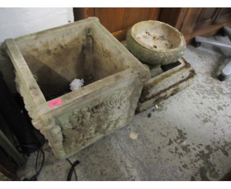 Two stoneware planters to include a large square formed planter with floral decoration A/F 