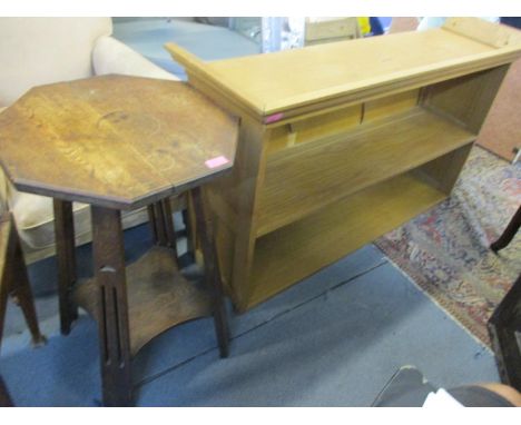 A John Lewis light oak bookcase, together with an early 20th century oak, two tier table 