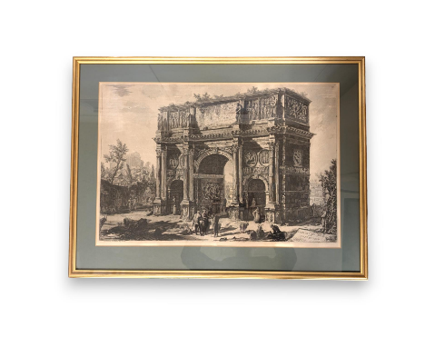 After Cavaliere Piranesi, an etching, "Veduta Dell'Arco di Constantino", in a gilt frame, 89cm x 66cm and another smaller, "V