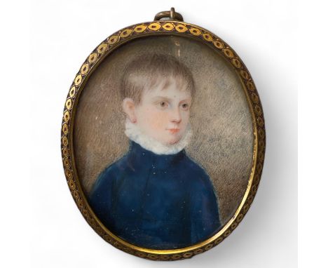 Attributed to Richard Cosway (British, 1742 - 1821) Portrait of a boy, bust length wearing a blue doublet with a ruff, possib