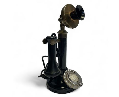 A GPO Candlestick Telephone with rotary dial. Brass stamped W21 & No.10 32.5cm high In need of re-wiring