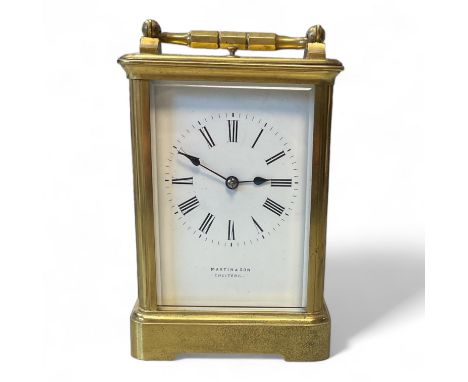 A four glass carriage clock, striking on a gong with repeat, 9.5cm x 8cm x 15cm high - runs but may need a service