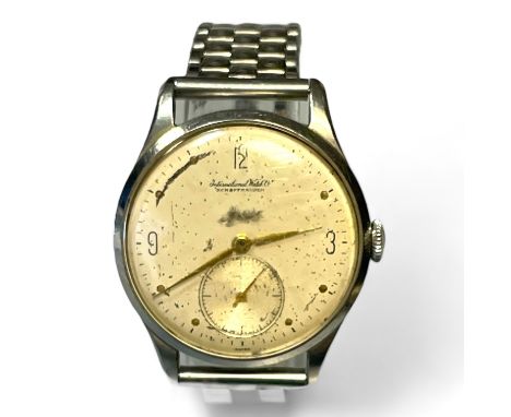 A gentleman's stainless steel wrist watch, signed Shauffhausen, Swiss manual wind movement, 34mm case, with spare strap. Unte