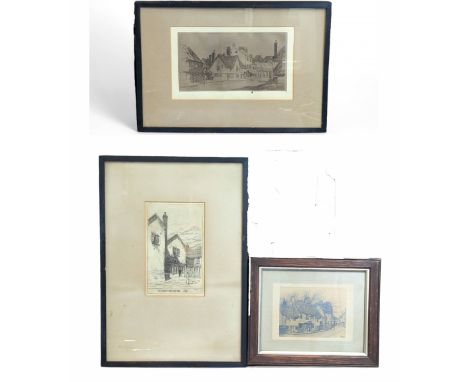 Three various etchings: Frederick Landseer Griggs (British, 1876 - 1938) The Coopers Arms Inn Yard 1897 Etching Artists initi