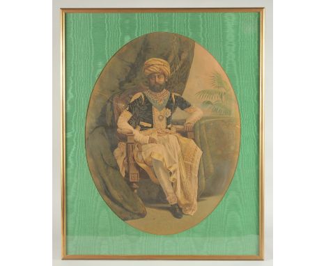 SIDNEY HALL: A LATE 19TH CENTURY LITHOGRAPH OF HIS HIGHNESS THAKORE SAHAB OF MOZUI, framed and glazed, image 59cm x 45cm.