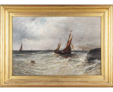 GUSTAVE DE BREANSKI oil on canvas - fishing boats in rough seas, signed, 60 x 90cmsProvenance: private collection Herefordshi