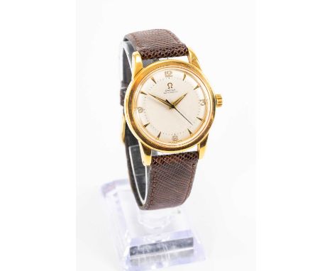 OMEGA AUTOMATIC GOLD CAPPED WRISTWATCH, c. 1950, ref. 2492-1 2577, 17J cal. 352 bumper movement, silvered dial with applied b