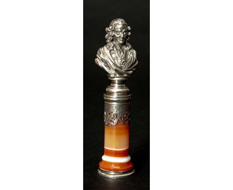 FRENCH SILVER MOUNTED HARDSTONE DESK SEAL, Paris c.1870, apparently marked for Charles Brissard, seal formed of a silver bust