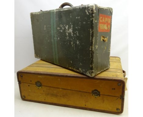 Mid 20th century military tin suitcase and trunk, both bearing labels for Warrant officer II Sculpher, Royal Army Educational