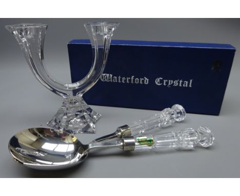 Pair Waterford salad servers, boxed and Villeroy &amp; Boch twin branch candlestick  Condition Report Click here for further 