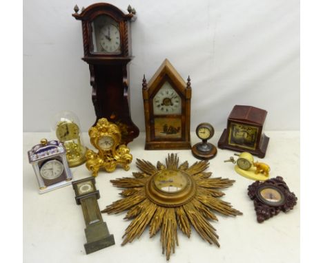 19th Century American mantel clock, gilt starburst clock, miniature longcase clock etc  Condition Report Click here for furth