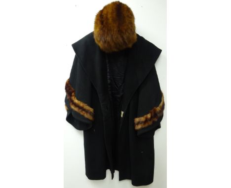 Vintage cape coat with musquash cuffs by Hockley and matching musquash muff 