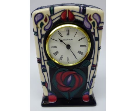 Moorcroft Mackintosh style mantle clock designed by Rachel Bishop, H15.5cm  Condition Report Click here for further images, c