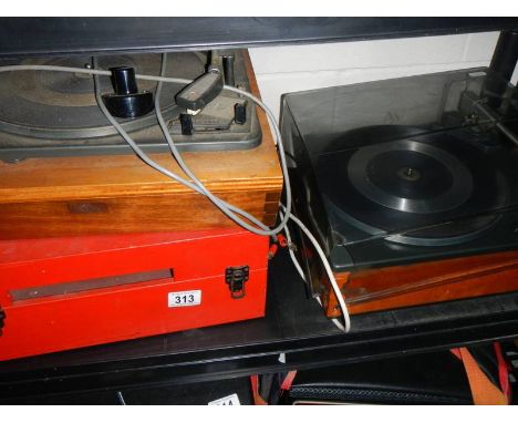 Three vintage record players, a/f, COLLECT ONLY.