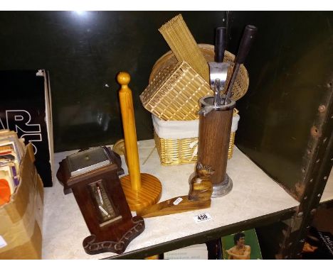 A quantity of wood &amp; wicker items, Companion set, a barometer A/F barometer &amp; baskets etc.