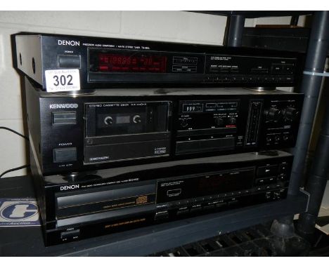 A Denon stereotuner CD player and a Kenwood cassette player.