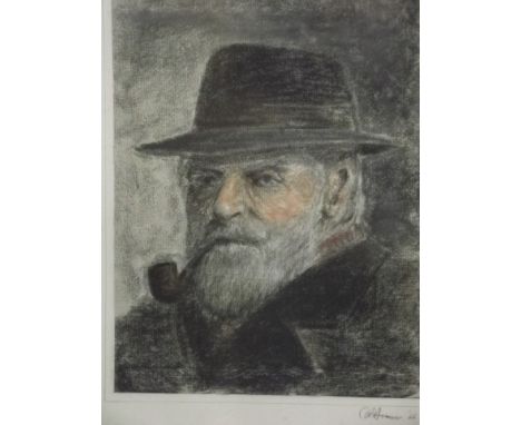 D.B. Armour, pastel portrait of an elderly gentleman with hat and pipe, signed and dated '66, 11" x 15" 