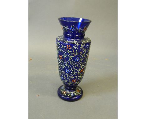 A Bohemian blue glass vase with Millefiori enamel decoration in the Ottoman style, 8" high 