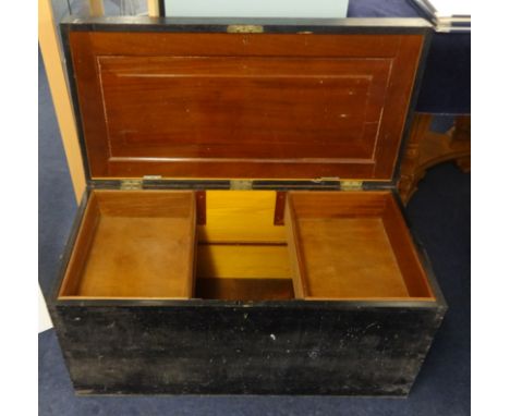 Old black painted tool chest fitted with a tray.