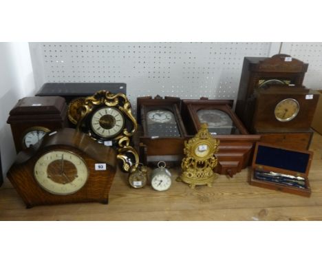 Collection of various general clocks including 31 day wall clock, mantle clocks etc.