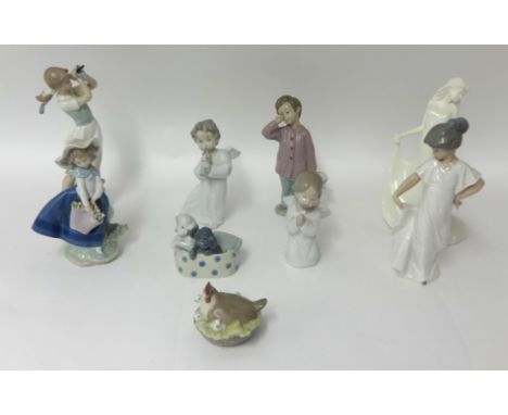 A Royal Worcester figure 'Moments' t/w three Lladro figures and three Nao figures (9).