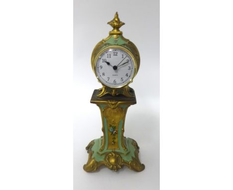 Mantle clock with 8 day movement one side and replacement modern quality movement other, reversible positions, 31cm.