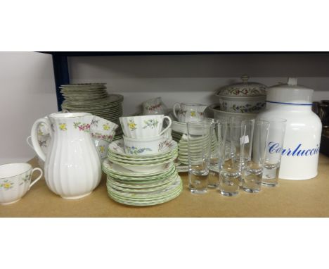 An extensive Royal Worcester 'Fleury'  tea and dinner service and six champagne glasses.