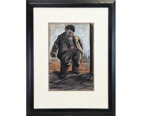 * PETER HOWSON OBE (SCOTTISH b 1958), THE DRUNK pastel on paper, signed 44cm x 30cm Mounted, framed and under glass. Label ve