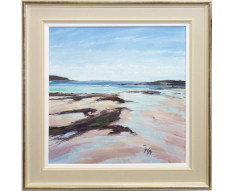 * TOM BARRON, SUMMER LIGHT, SANNA BAY oil on canvas, signed 60cm x 60cm Framed. Note: Tom Barron is a Scottish landscape and 