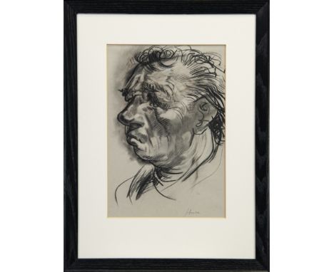 * PETER HOWSON OBE (SCOTTISH b 1958), HEAD STUDY charcoal on paper, signed 40cm x 28cm Mounted, framed and under glass