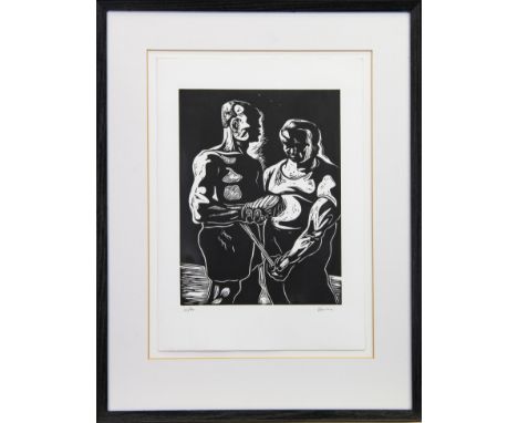 * PETER HOWSON OBE (SCOTTISH b 1958), A HERO OF THE PEOPLE linocut, signed and numbered 21/40 in pencil 40cm x 30cm Mounted, 