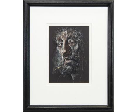 * PETER HOWSON OBE (SCOTTISH b 1958), CHRIST mixed media, signed and dated '07 29cm x 20cm Mounted, framed and under glass