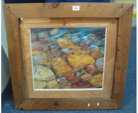 After Andrea Kelland, 'Pebble Ripples', a limited edition coloured print signed in pencil. Heavy pine frame and mount. CONDIT