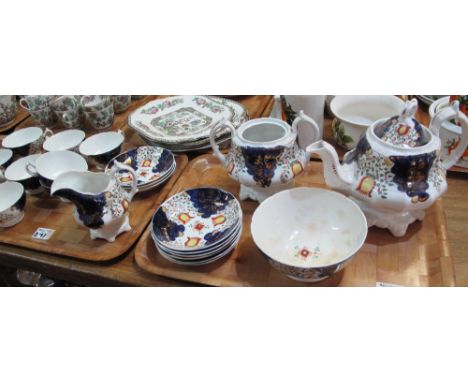 Two trays of 19th Century Gaudy Welsh 'Tulip' design teaware to include: cups and saucers; sucrier; milk jug and teapot. (2)