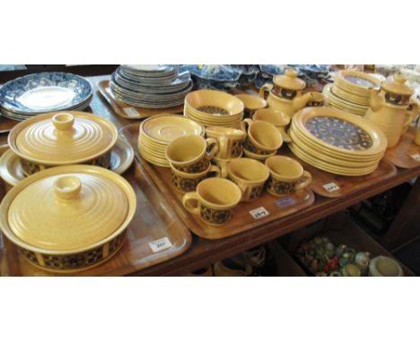 Four trays of Studio Two J&G Meakin 'Aquarius' pottery items to include: mugs and saucers; bowls; coffee pots; tureens; jugs 