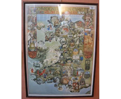 After Margaret D. Jones, published by the National Museum of Wales, 'Welsh Folktales', a coloured poster print.  Framed and g
