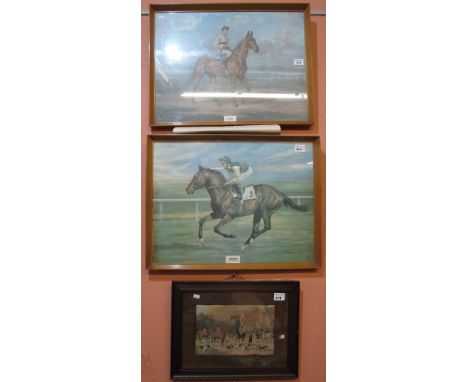 After Madeline Selfs, racehorse studies: 'Arkle' and 'Nijinkski', coloured prints, framed, together with two unframed racehor