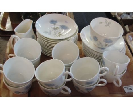 Tray of Wedgwood bone china 'Ice Rose' teaware to include: teacups and saucers; milk jug; sucrier and plates.