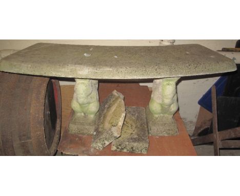 Composite curved garden bench with squirrel pedestals together with a composite bird feeder. (2)