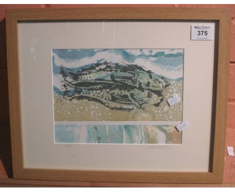 Jane Mackey, 'Catch', coloured screen print, signed in pencil on the mount.  Framed and glazed.