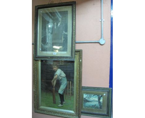 Pears type furnishing picture, 'The Boy Cricketer, Our Present Pride, Our Future Hope', framed and glazed, a Royal family pri