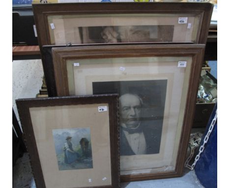 Group of assorted furnishing pictures, portraits etc. to include portrait of William Gladstone.  Framed and glazed. (4)