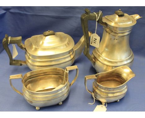 Four piece silver tea and coffee set comprising: teapot; coffee pot; sucrier and cream jug, Sheffield 1929, maker's  mark: Wi