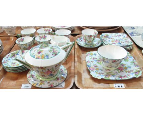 Two trays of Royal Albert Art Deco design 'Lady-Gay Tapestry' design tea set comprising: six cups and saucers; six side plate