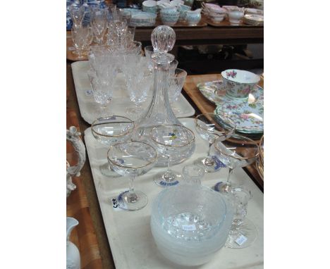 Three trays of assorted glassware, various, to include: Royal Doulton star cut glasses; other drinking vessels; Babycham glas