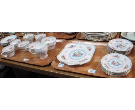 Two trays of Shelley fine bone china 'Crochet' design teaware to include: six cups and saucers; milk jug; sucrier; sandwich p