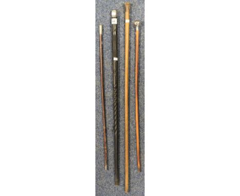Carved and chip carved ebony gentleman's walking cane with silver collar engraved: Cecil Clarke, London hallmarks, together w